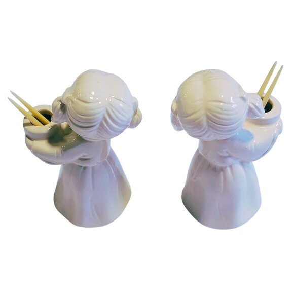 Vintage Set of 2 Cute & Kitschy Cherubs / Angels Toothpick Holders - Picture 5 of 6